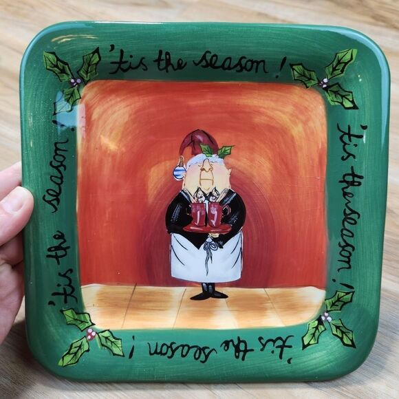🩵Fat Chef Holiday Green "Tis the Season" Square Salad/Dessert Plates Set of 4 - Picture 3 of 13